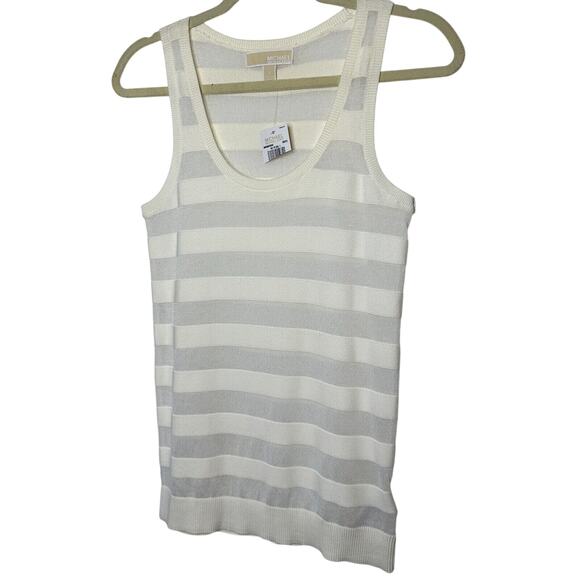 NWT Michael Kors Cream and Sheer Stripes Sleeveless Deep Scoop Neck Tank Top SM - Picture 2 of 12
